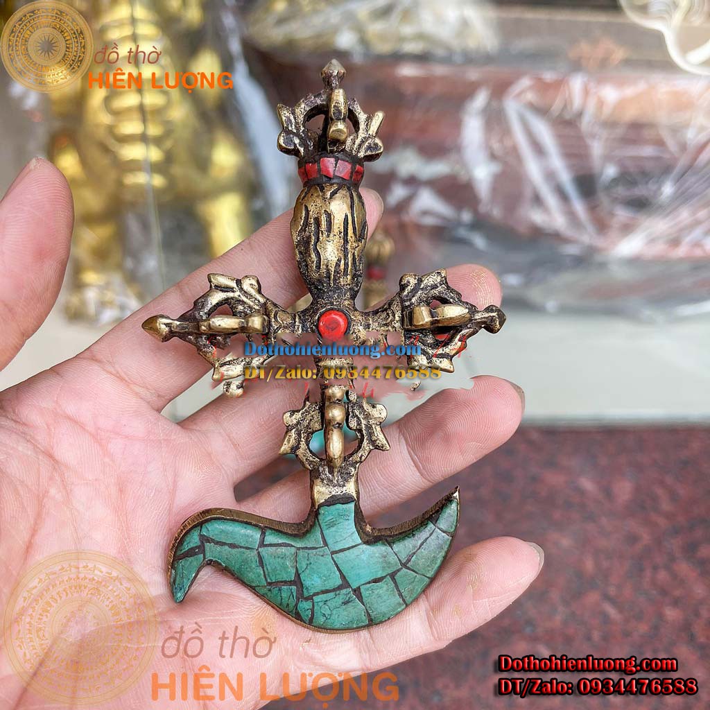 Bộ Pháp Khí Mật Tông Cỡ Nhỏ Bằng Đồng Gồm 04 Món: Rìu Kim Cương, Dao Phurba, Chày Kim Cang, Rìu Yết Ma