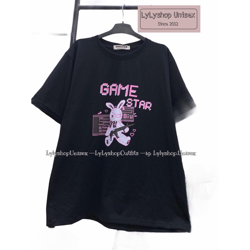 [GIÁ XƯỞNG CHẤT ĐẸP] Áo phông tay lỡ unisex in hình Thỏ game over_Áo thun form rộng nam nữ basic (Ảnh thật)