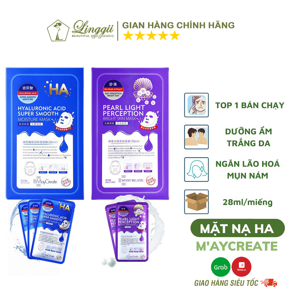 Mặt Nạ HA Maycreate Dưỡng Ẩm Trắng Da Mẫu Mới Xanh Hoặc Tím Lẻ 1 Miếng - LINGGII