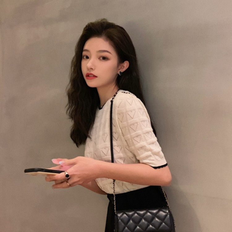 Áo Sweater Dệt Kim Chui Đầu Dáng Rộng Ngắn Màu Trắng Thời Trang Mùa Hè Phong Cách Hàn Quốc Cho Nữ