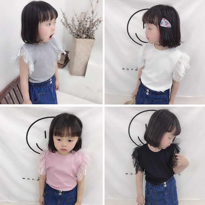 Áo thun kiểu tay phối ren xinh xắn dành cho bé gái từ 1 đến 6 tuổi