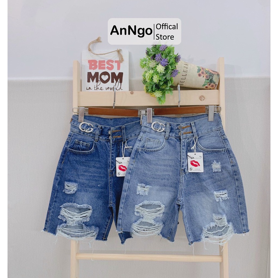 Quần jean ngố nữ rách gối vải jean denim đẹp dễ phối đồ AnNgo - AT168