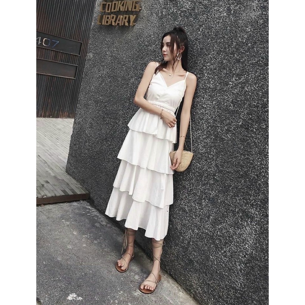Đầm Maxi 4 Tầng Eo Chun 2 Màu - DM0085 | BigBuy360 - bigbuy360.vn