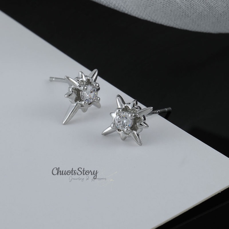 Khuyên tai nam nữ đính đá góc cạnh cá tính, bông tai titan thời trang unisex - KTU0016- ChuotsStory