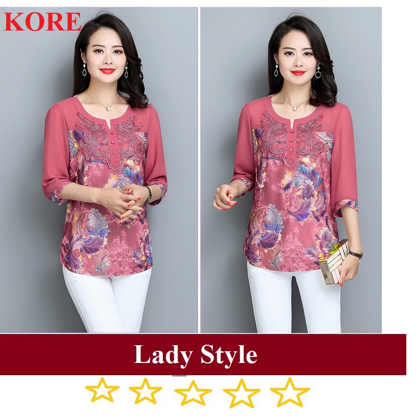 áo sơ mi cho mẹ_sẵn hàng AM940165 (sơ mi thêu co giãn)