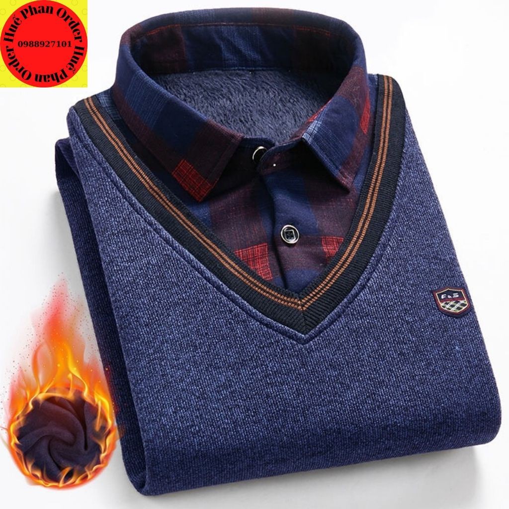 Áo len lót lông cổ sơ mi Nam hàng QCCC