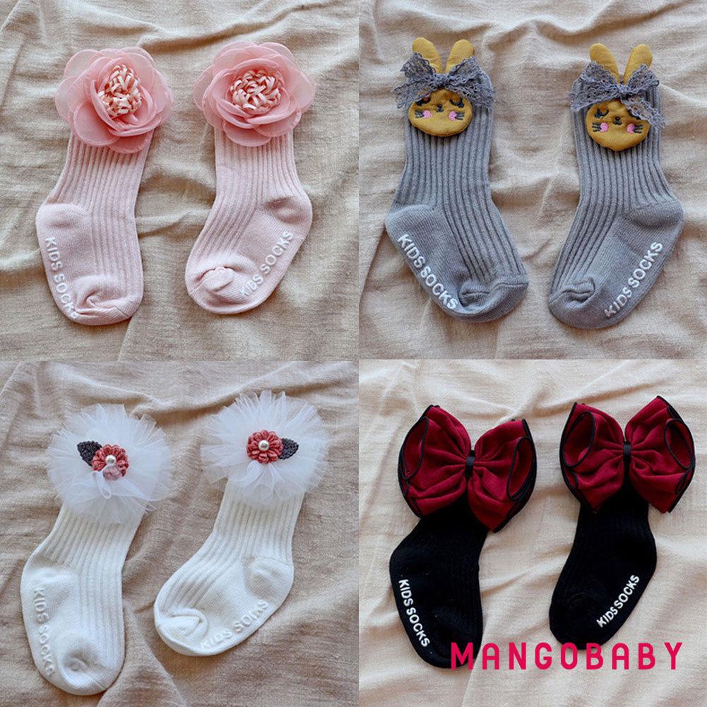 Tất cotton giữ ấm đính nơ cho bé gái