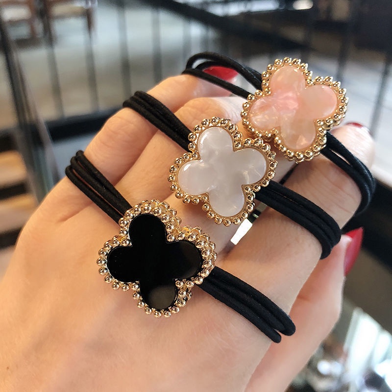 Dây Cột Tóc Họa Tiết Cỏ Bốn Lá Đơn Giản Phong Cách retro Thời Trang Cho Nữ