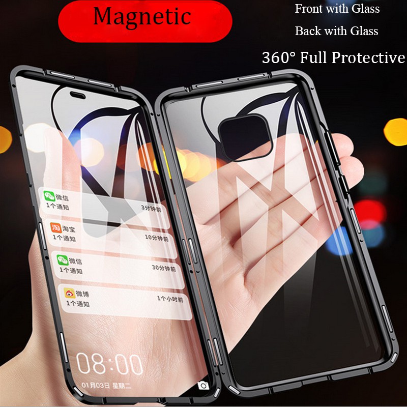 Huawei Mate 20 Pro Nova 7i 5T 4E Magnetic Case P20 Pro Front+Back Tempered Glass Metal Case