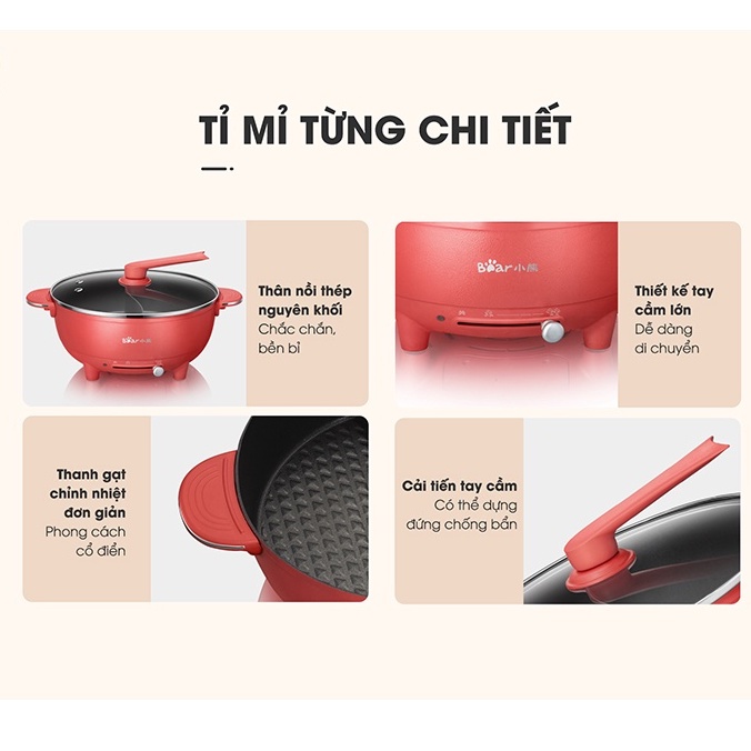 Nồi Lẩu Điện Mini 2 Ngăn Đa Năng 2 trong 1 Bear, Nồi Lẩu Uyên Ương Hai Ngăn, Bếp Lẩu Điện_ Chính Hãng Bear_Bảo hành 18Th