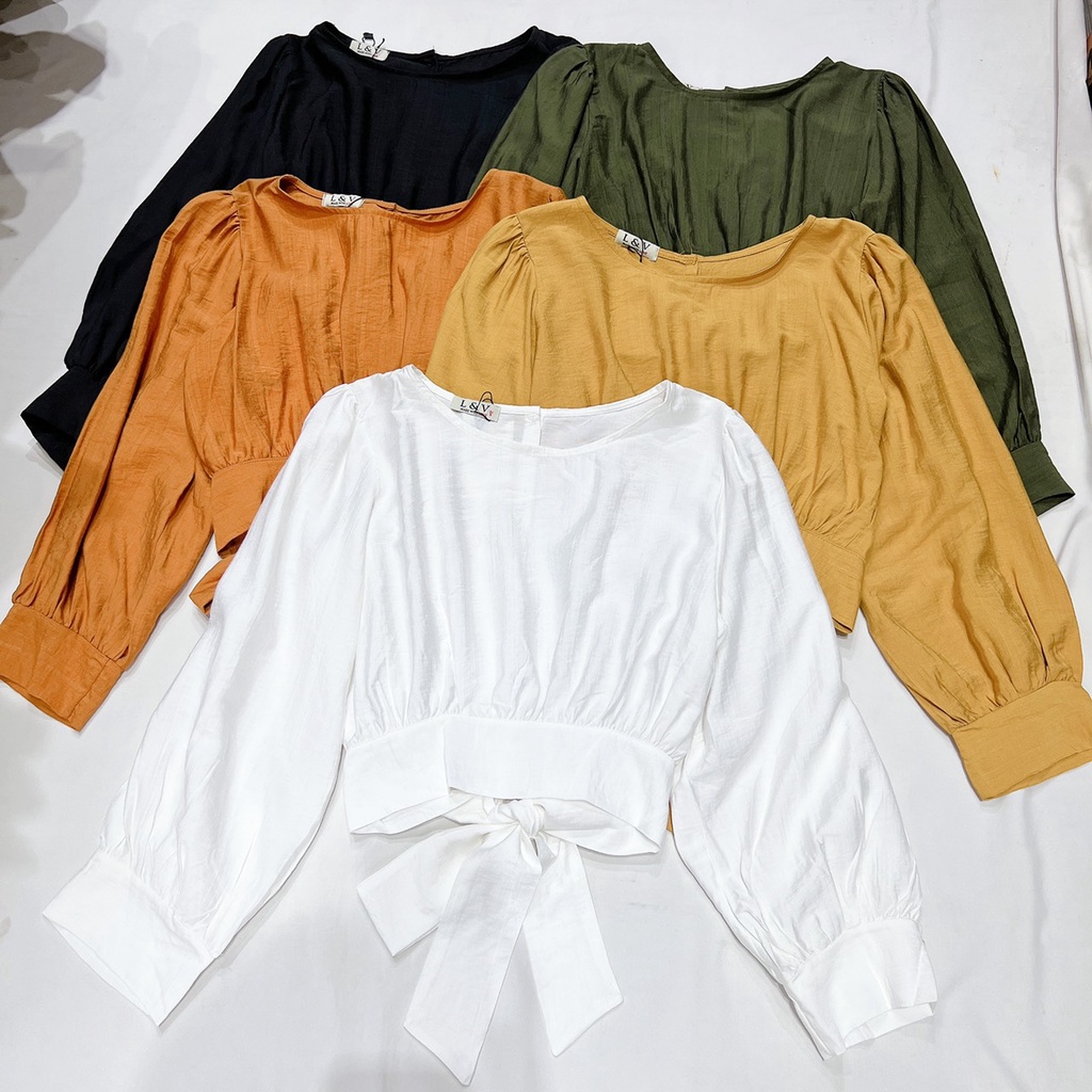 LOVI SHOP - Áo croptop nơ lưng tay dài basic nhiều màu trơn LOVI