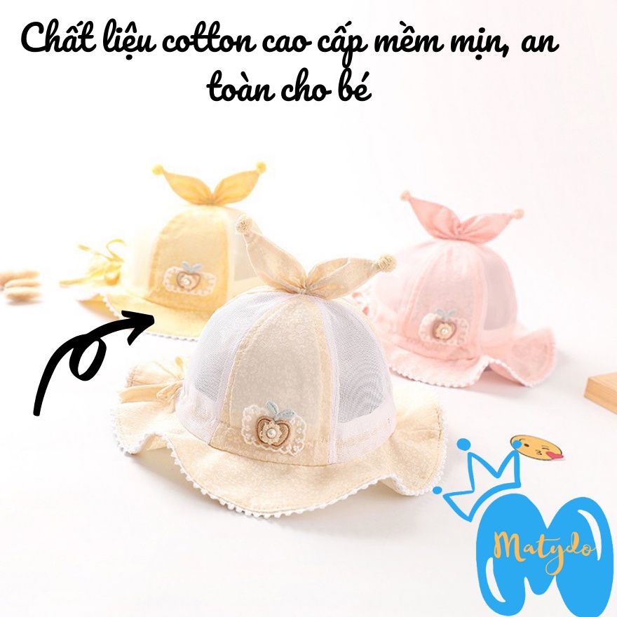 Mũ cho bé gái bé trai mũ nón vành tròn hình táo lưới có dây rút điều chỉnh phụ kiện trẻ em từ 0-2 tuổi