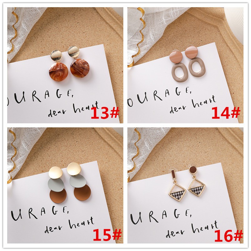 XiaoboACC Khuyên Tai Hàn Quốc Đính Hạt Nhựa Acrylic Màu Nâu Phong Cách Retro Nữ Tính | BigBuy360 - bigbuy360.vn