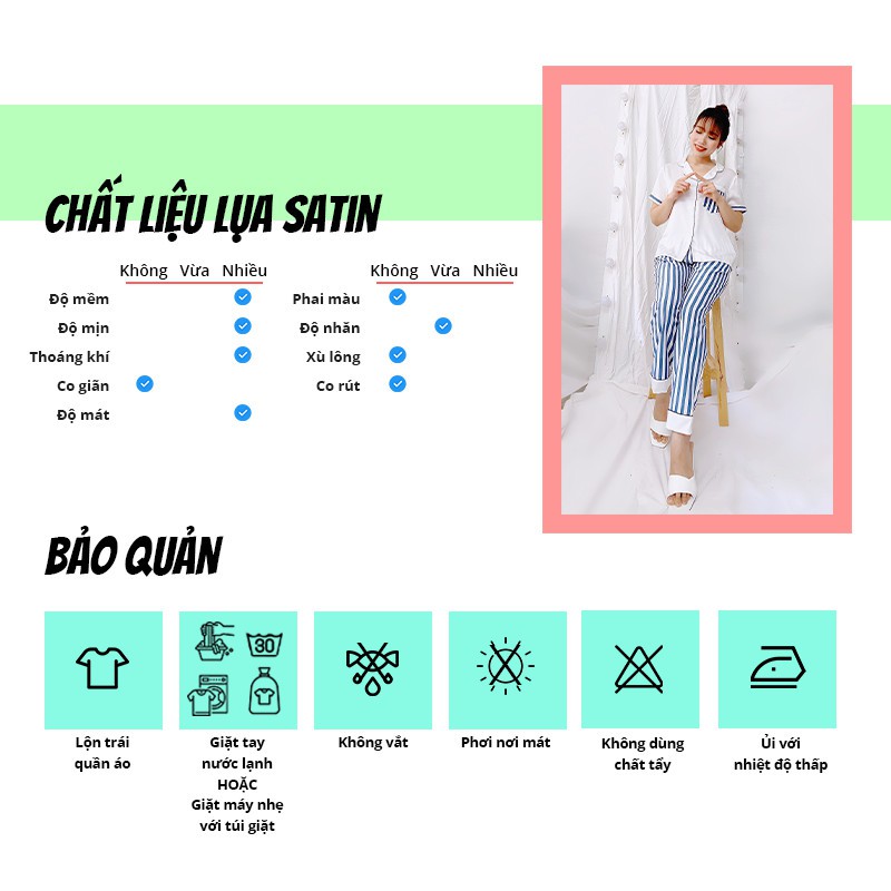 Đồ bộ mặc nhà SBORG bộ pijama lụa satin họa tiết tay ngắn quần dài dễ thương có túi 45kg - 65kg quà tặng vợ
