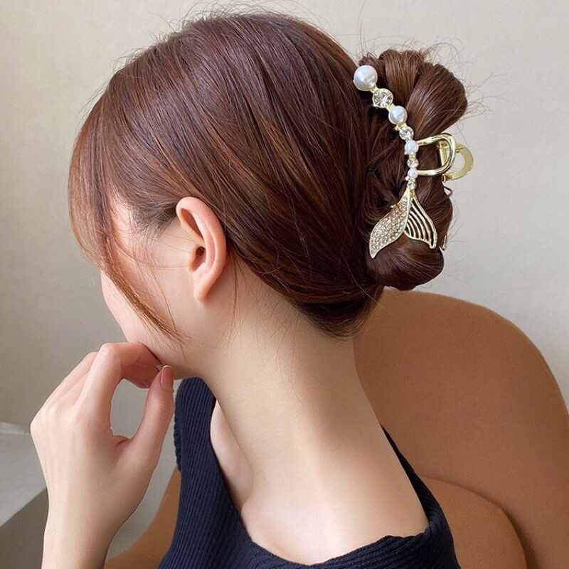 Kẹp tóc càng cua đính đá phong cách Hàn Quốc hình đuôi cá