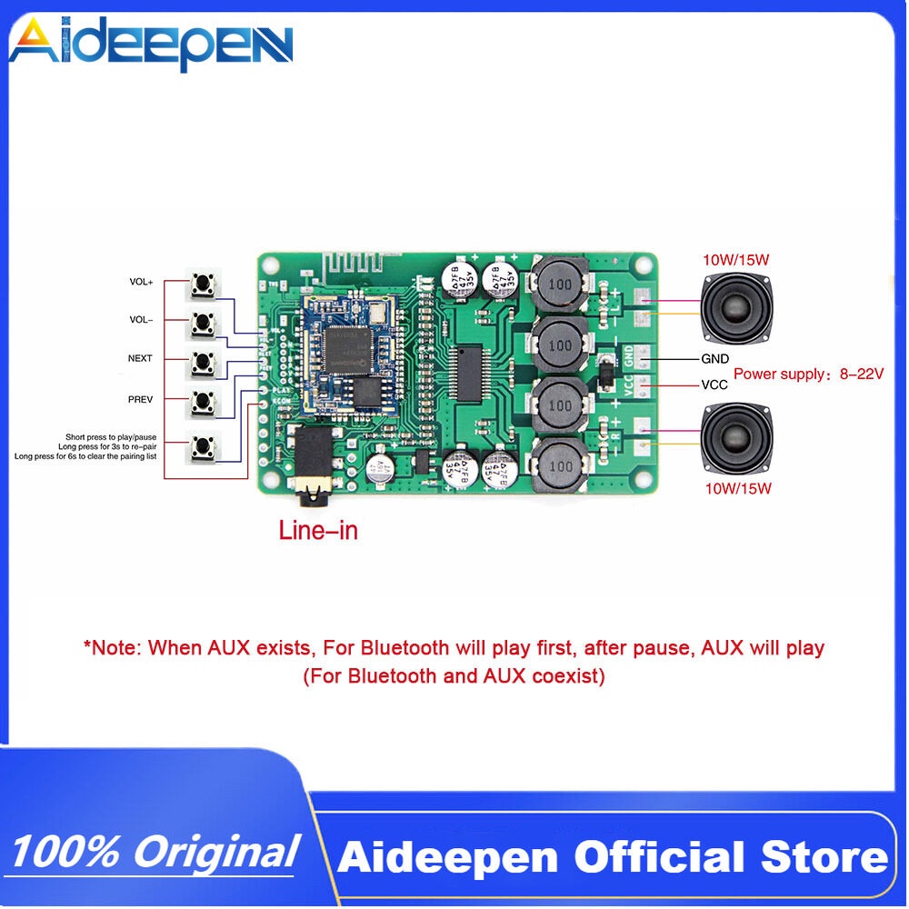 Bảng Mạch Khuếch Đại Âm Thanh Kết Nối Bluetooth 5.0 2x10W / 15W QCC3031 / QCC3034 Hỗ Trợ SBC / Ac / APTX / APTX / APTXLL / APTXHD