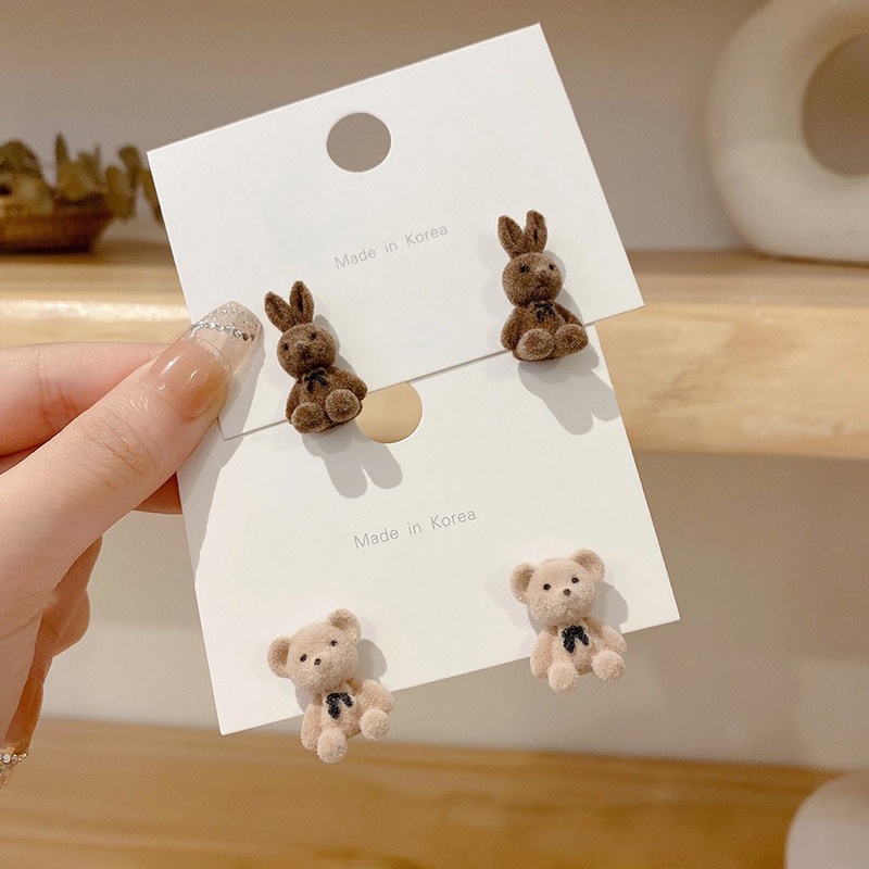IF ME Đôi khuyên tai hình gấu/thỏ thời trang Hàn Quốc cho nữ
