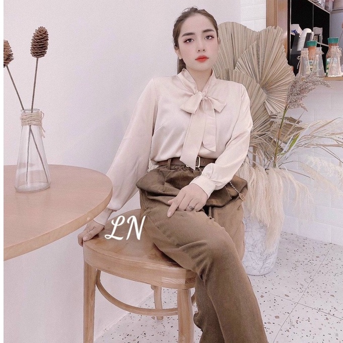 Áo sơ mi lụa công sở cổ nơ nhiều màu