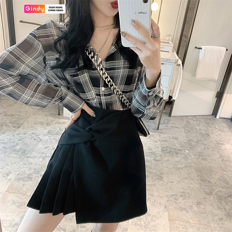 Chân váy nữ công sở chữ A GINDY dáng ngắn phối nơ xếp ly vạt lệch thời trang hàng thiết kế thời trang nữ V20021 | BigBuy360 - bigbuy360.vn
