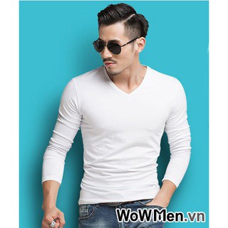 Áo Thun Trơn Dài Tay Ôm Body Trắng Cổ Tim - AT1075