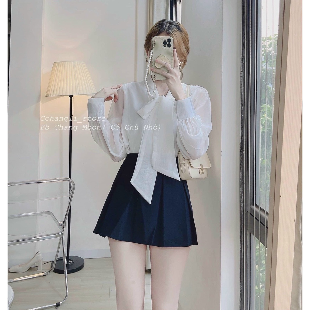 Áo sơ mi tay bồng cổ nơ khuy ngọc tiểu thư nhiều màu sắc kaca 1hittop