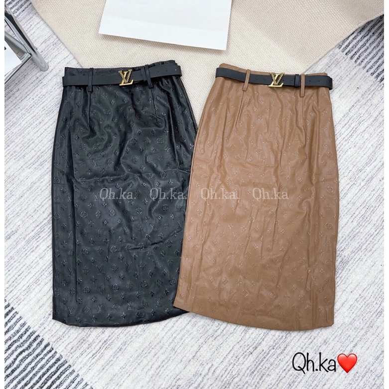 Chân váy da dáng bút chì dập chữ( L v )hàng QC Loại 1