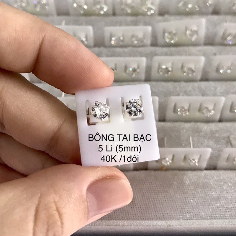 3Li ~ 8Li - BÔNG TAI BẠC HỘT ĐÁ - Từ 3Li (3mm) đến 8Li (8mm)