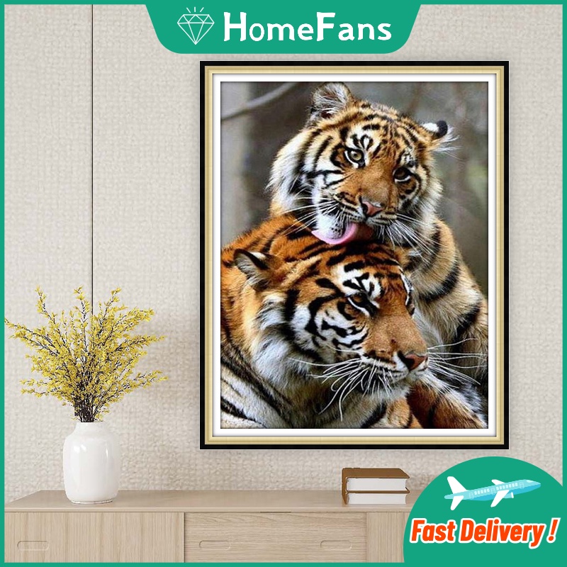 Bộ Tranh Đính Đá 5D Họa Tiết Chú Hổ Độc Đáo Kích Thước 40x50cm Dùng Trang Trí Nhà Cửa