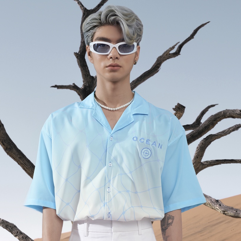 Áo sơ mi tay ngắn xanh da trời chất liệu vải Lụa mềm mại cao cấp, thoáng mát CATSA ASN181