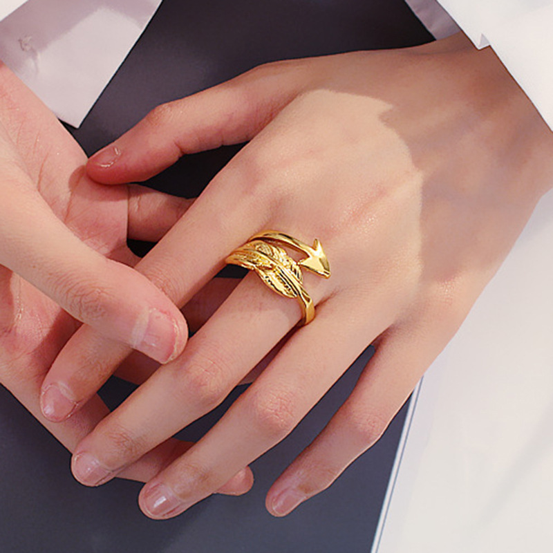 Nhẫn Đeo Tay Kim Loại Tạo Hình Lông Vũ Cho Cặp Đôi