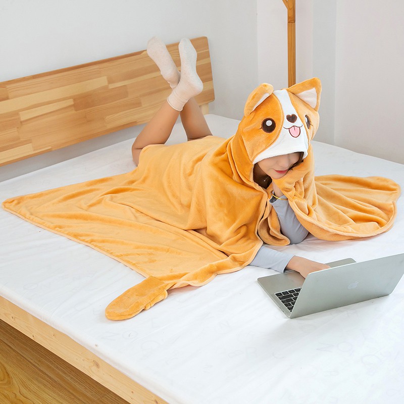 AIXINI Cute Dog Bunny Dinosaur Koala Pig Cape Lazy Blanket Cartoon Shiba Inu Flannel Blanket Cosplay Cloak Air Blankets Girl Child Gift