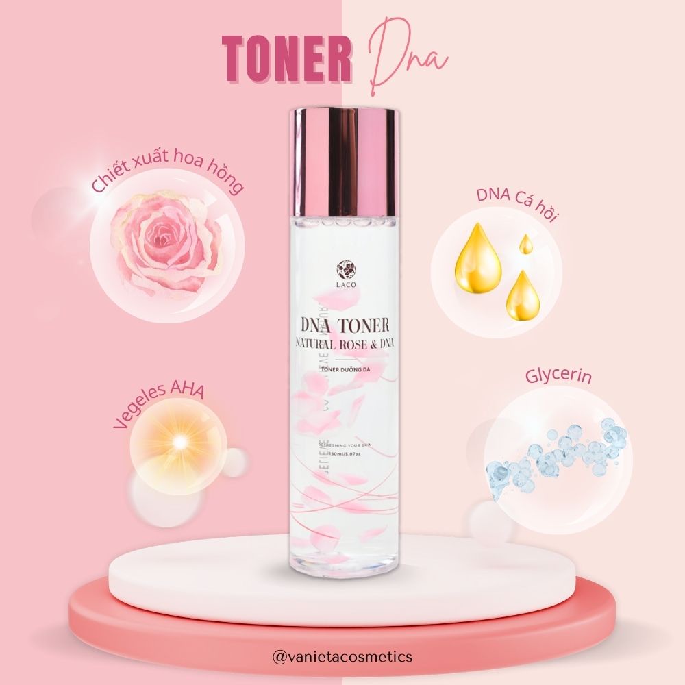 Toner nước hoa hồng Dna & Nature Laco giúp dưỡng ẩm và cân bằng độ PH cho da 150ml - Vanieta Cosmetics