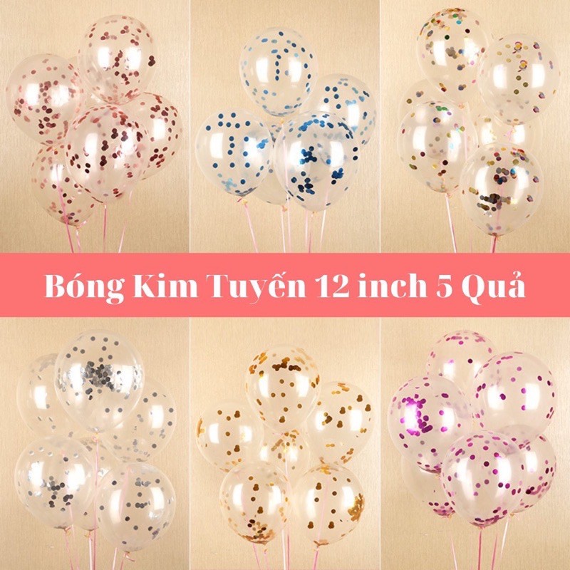 Combo 5 bóng trong suốt 12&quot; rắc nhũ confetti