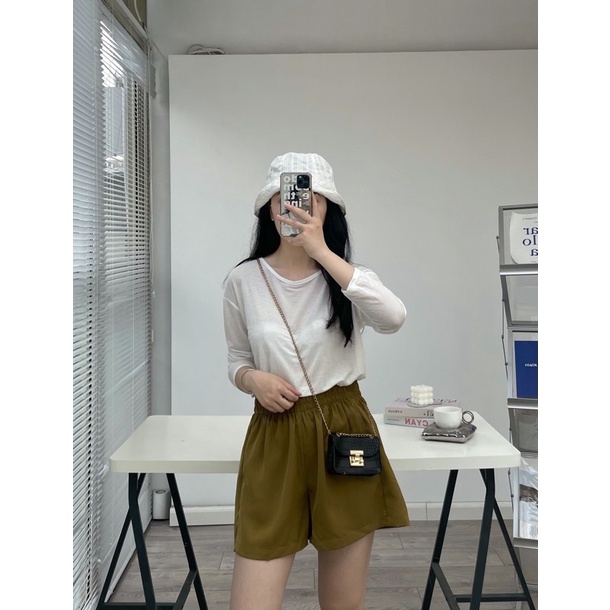 Quần short voan trượt ống rộng cạp chun the.sweaterweather TSW (ảnh thật)