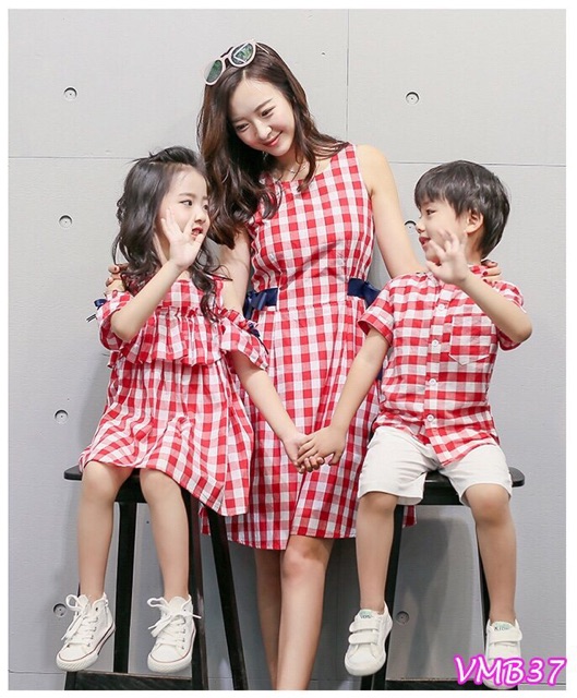 Set đầm sọc caro cho Mẹ & Bé Gái or Set Bé Trai