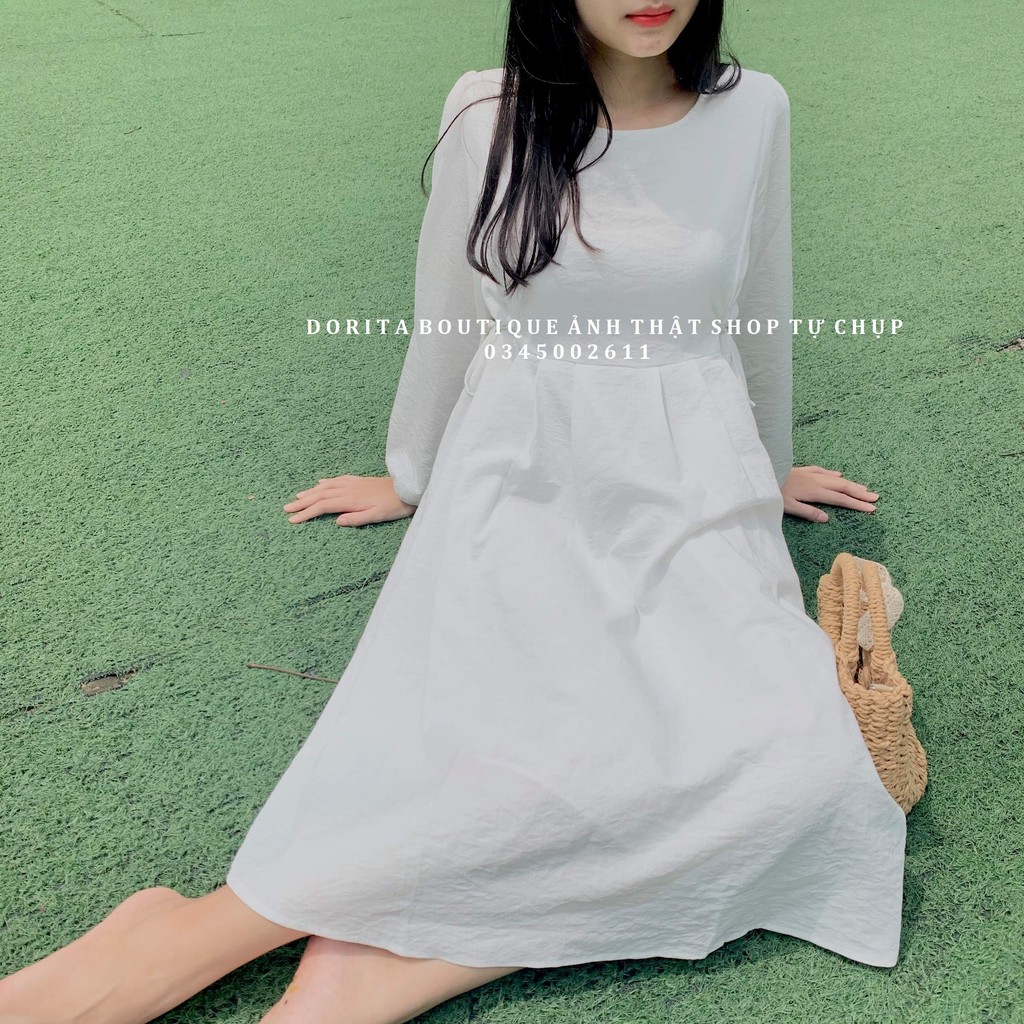 [Ảnh thật/Video] Váy babydoll trắng Đầm ulzzang tiêu thư Váy đũi trơn Hàn Quốc - Dorita Boutique