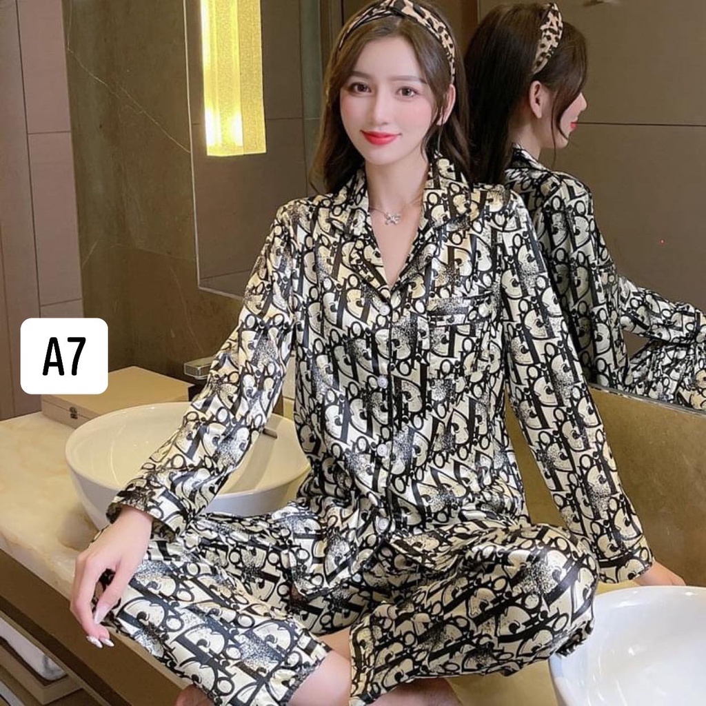 Đồ bộ nữ pijama lụa dài tay satin cao cấp mặc nhà mềm mịn thoải mái hàng Quảng Châu A1A8