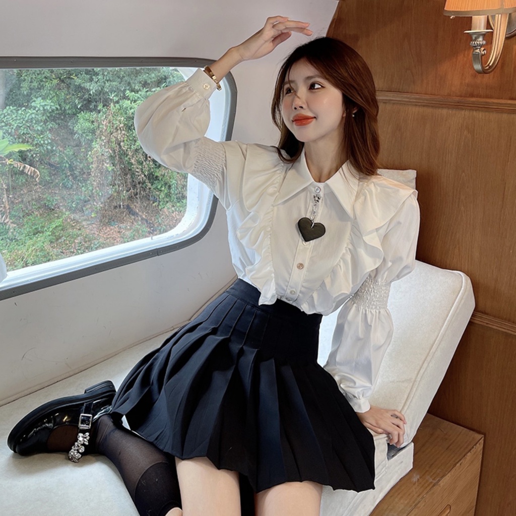 Áo sơ mi nữ from rộng kiểu dáng bánh bèo phong cách thời trang Ulzzang