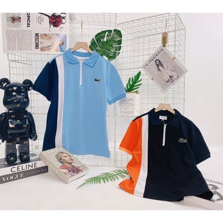 Áo Lacoste zipper cotton cá sấu xuất xịn, polo phối màu unisex nam nữ