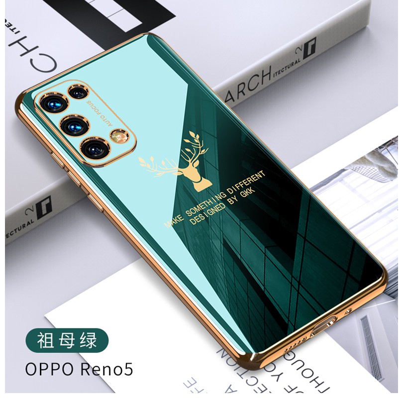 Ốp điện thoại mạ sáng bóng họa tiết đầu hươu thời trang cho OPPO RENO 5 5G