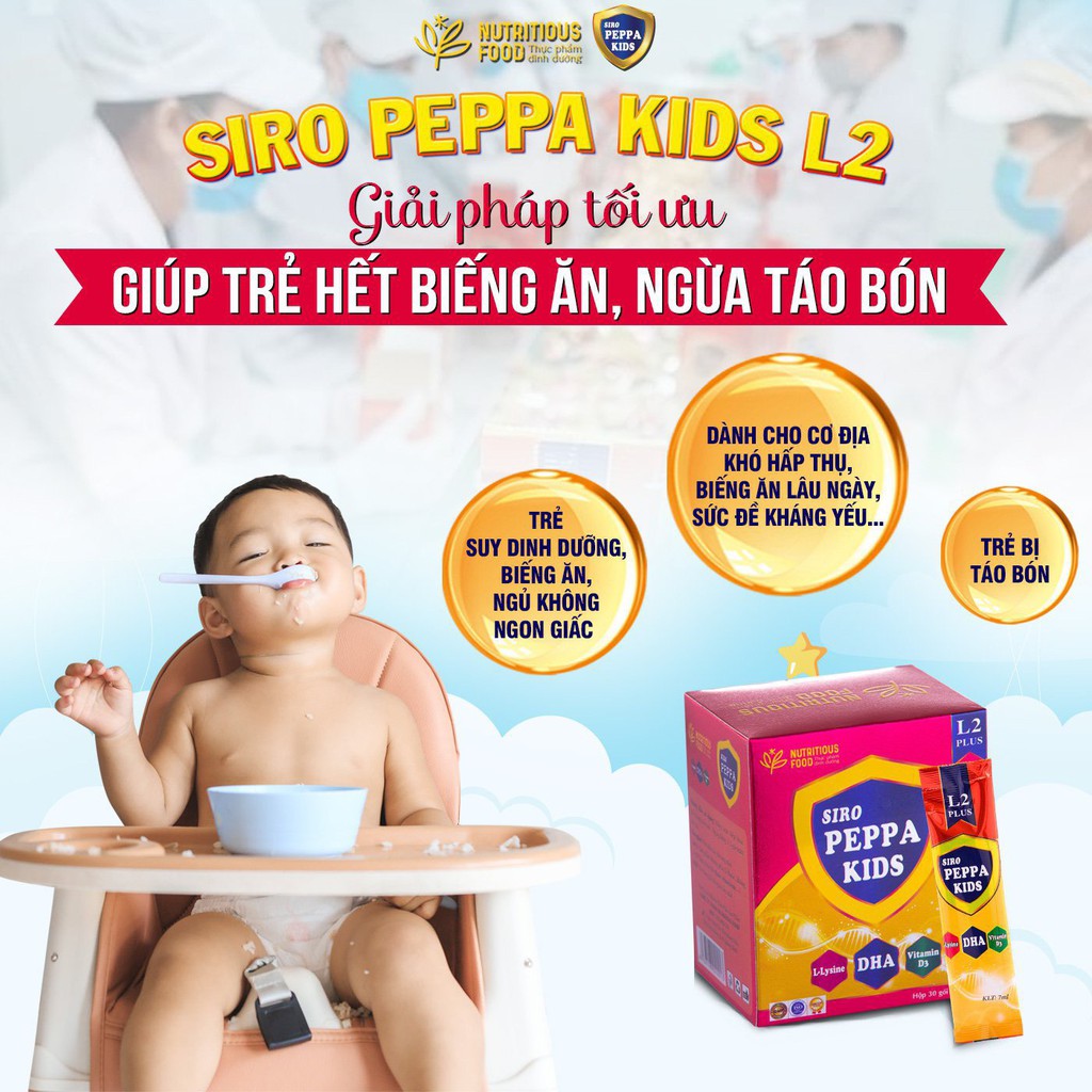 Siro ăn ngon Peppa Kids Plus L2 - giải quyết vấn đề biếng ăn thấp còi cho bé, tăng cường đề kháng cho bé
