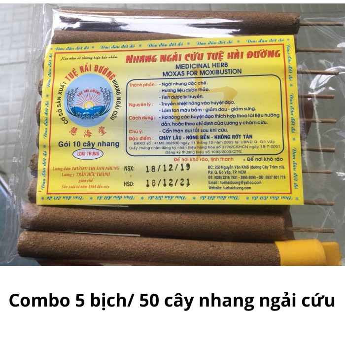 Nhang ngải cứu Tuệ Hải Đường - Combo 5 bịch/ 50 cây nhang