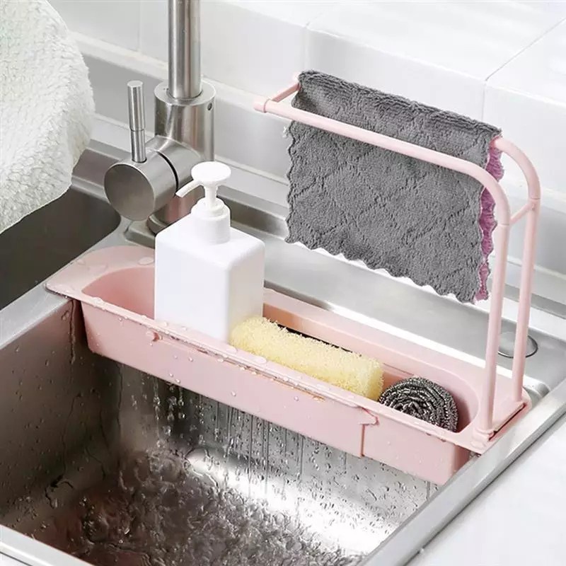 Kệ Nhựa Gác Bồn Rửa Chén Gấp Gọn Có Khăn Phơi - Kệ Nhựa Đa Năng Để Đồ Rửa Chén Dài 40cm Gấp Gọn.