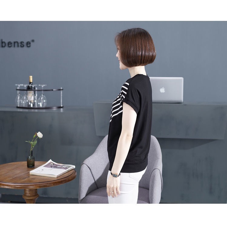 Áo Thun Tay Ngắn Cổ Tròn Dáng Rộng Thời Trang Cho Phụ Nữ Trung Niên