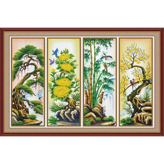 Tranh dán tường tứ quý VTC Tùng Cúc Trúc Mai UD0116 Kim sa
