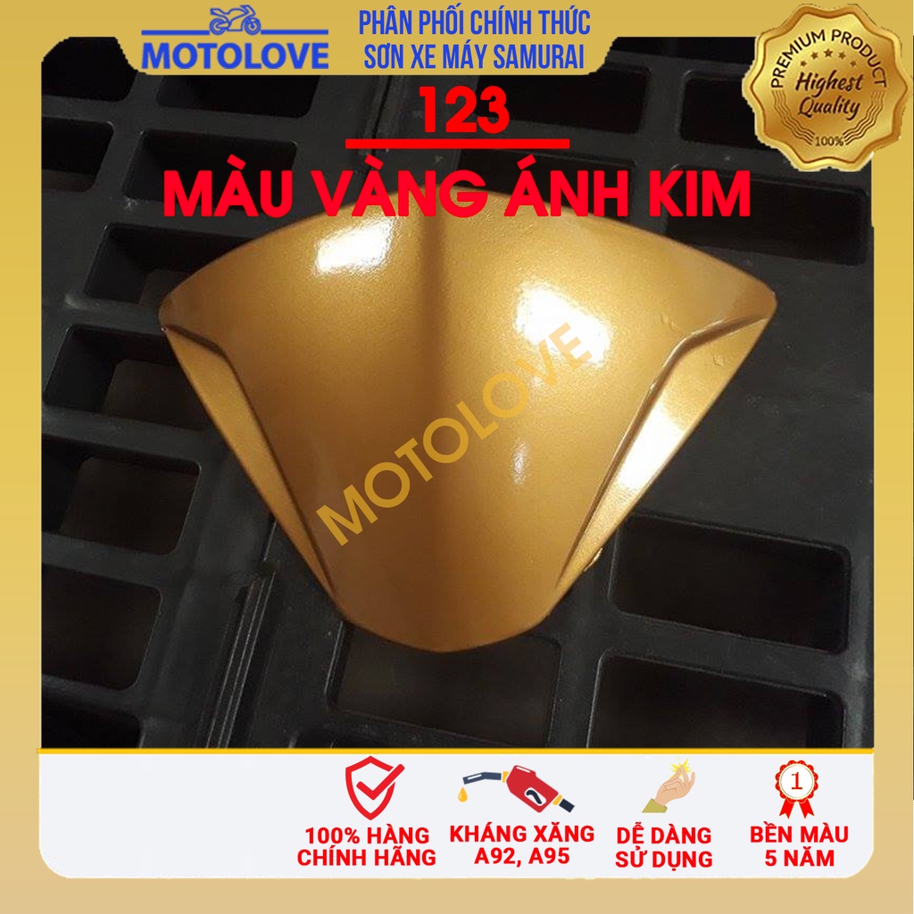 [Mã LIFE1603ALL giảm 10% đơn 0Đ] Chai sơn 123 màu vàng đồng ánh kim - Sơn xịt Samurai nhập khẩu từ Malaysia.