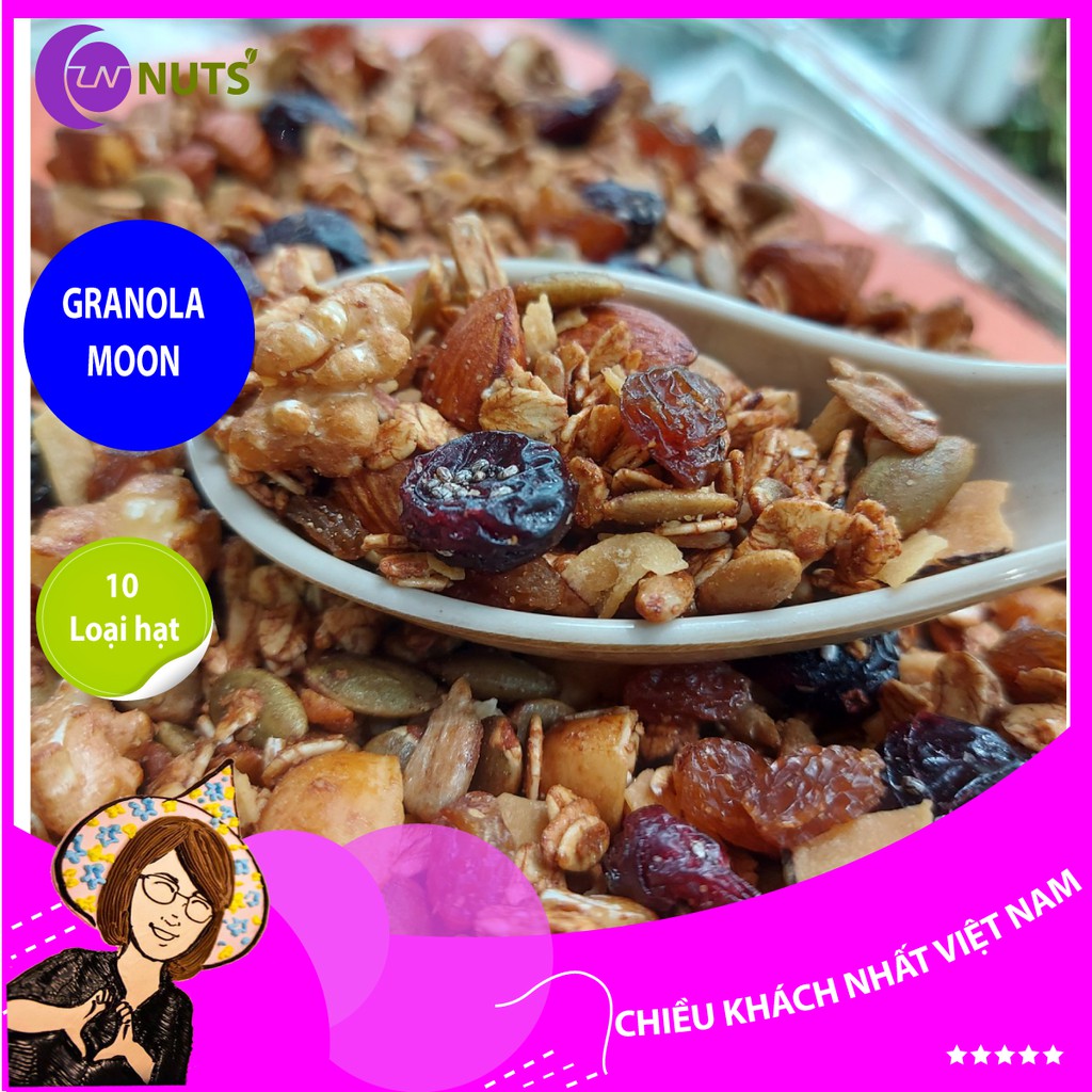 Granola MOON Lê Nguyệt Nuts 1kg, hạt và quả khô tẩm mật ong, mix nuts, ăn vặt healthy, ngũ cốc giảm cân