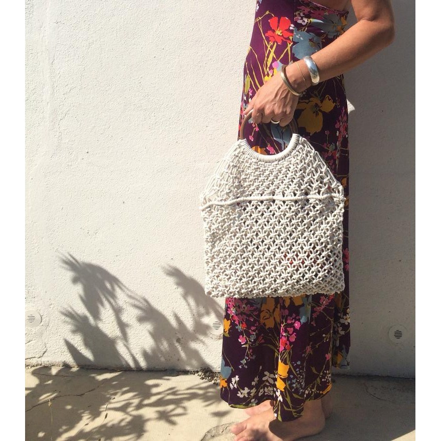 Túi đi biển, đan macrame siêu xinh xắn dành cho mùa hè, phong cách vintage, boho, Cao: 29cm Dài: 32cm Vòng quai: 11cm