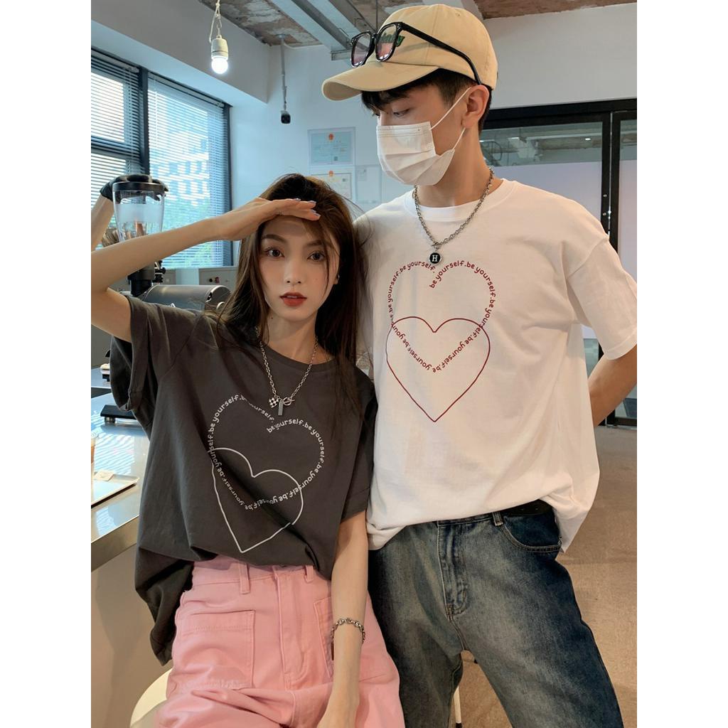Áo Thun Dáng Rộng Ngắn Tay In Hình Trái Tim 62962