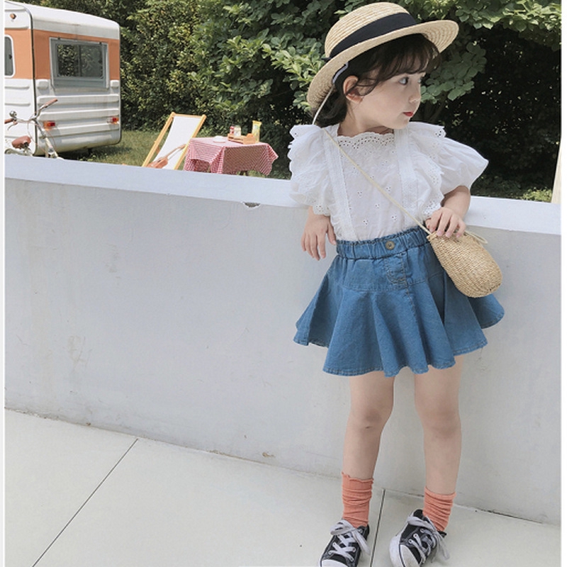 Set áo ren/chân váy denim phong cách Hàn Quốc dễ thương cho bé gái (Có bán lẻ)